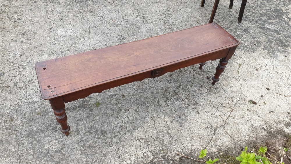 Mid 19th century mahogany hall bench.  View V