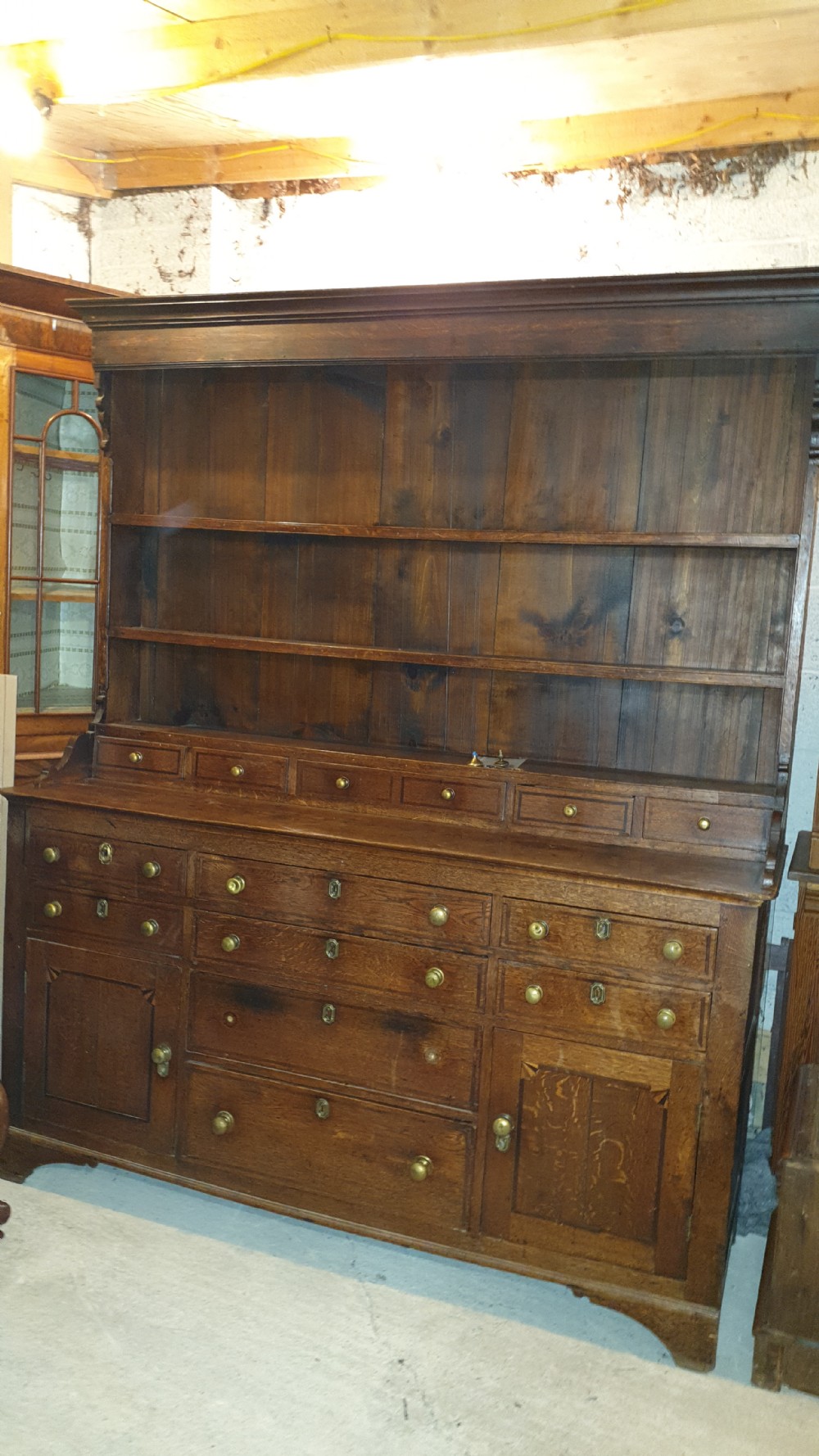 Early 19th century inlaid oak Welsh dresser 