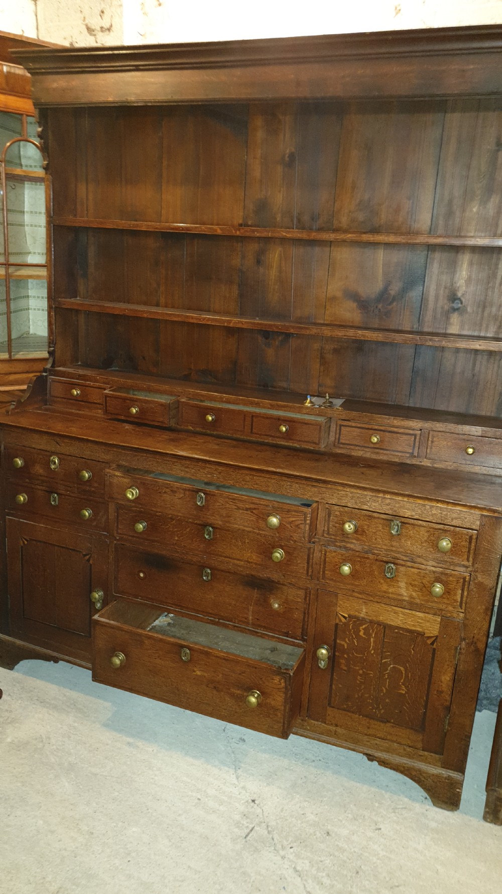 Early 19th century inlaid oak Welsh dresser  View V
