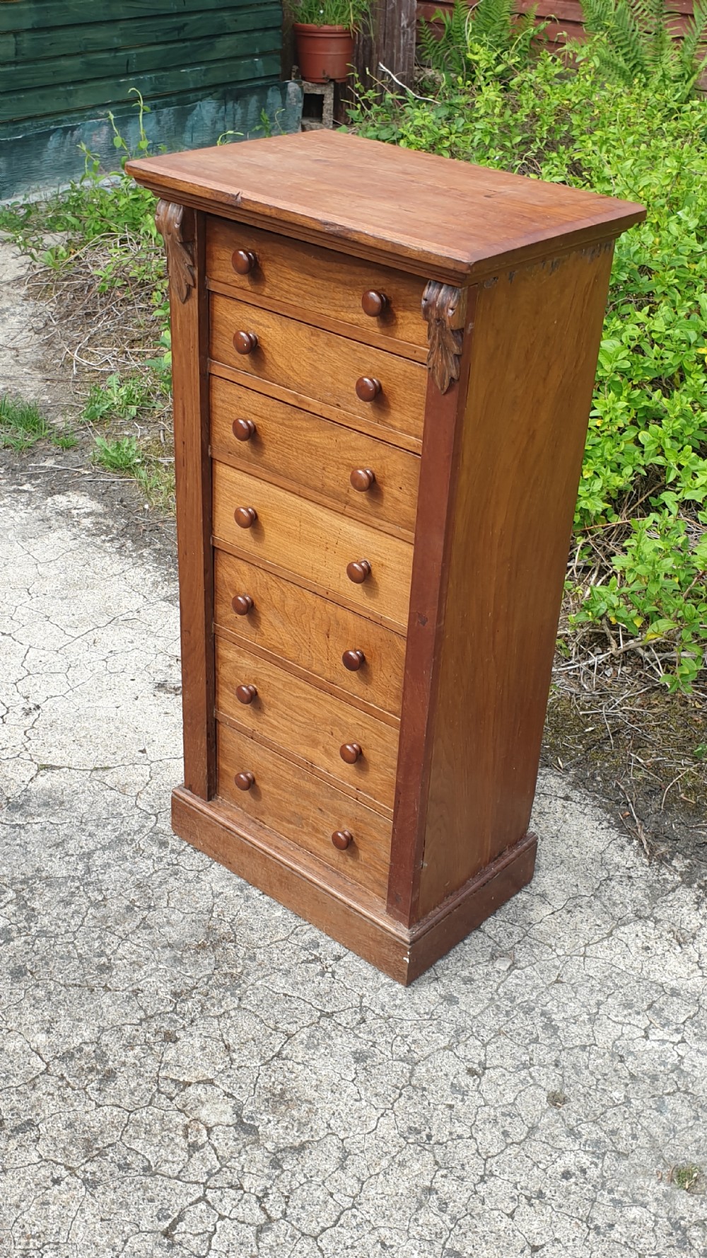 Late Victorian walnut Wellington chest.  View IV
