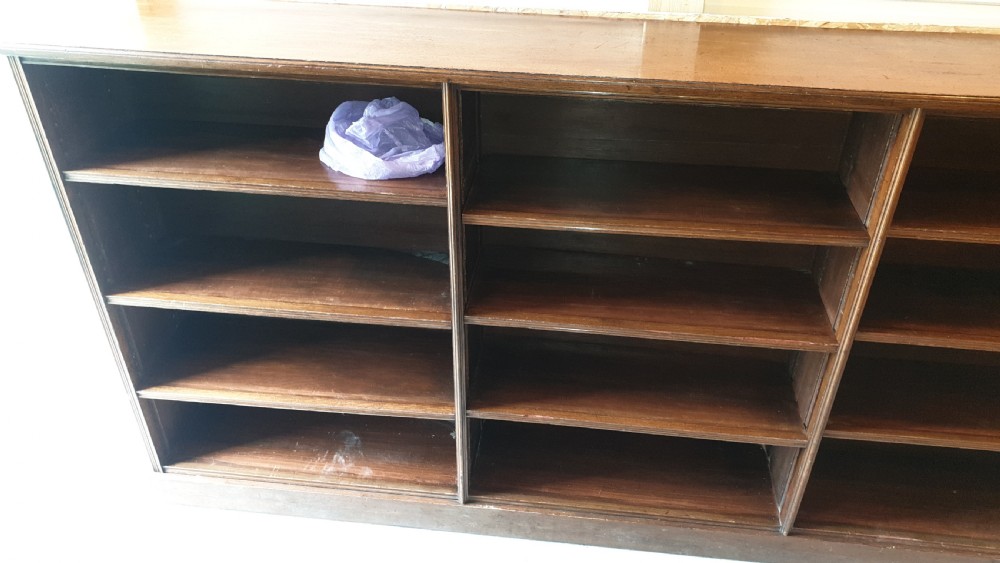 8 foot practical oak Edwardian open front bookcase.  View V