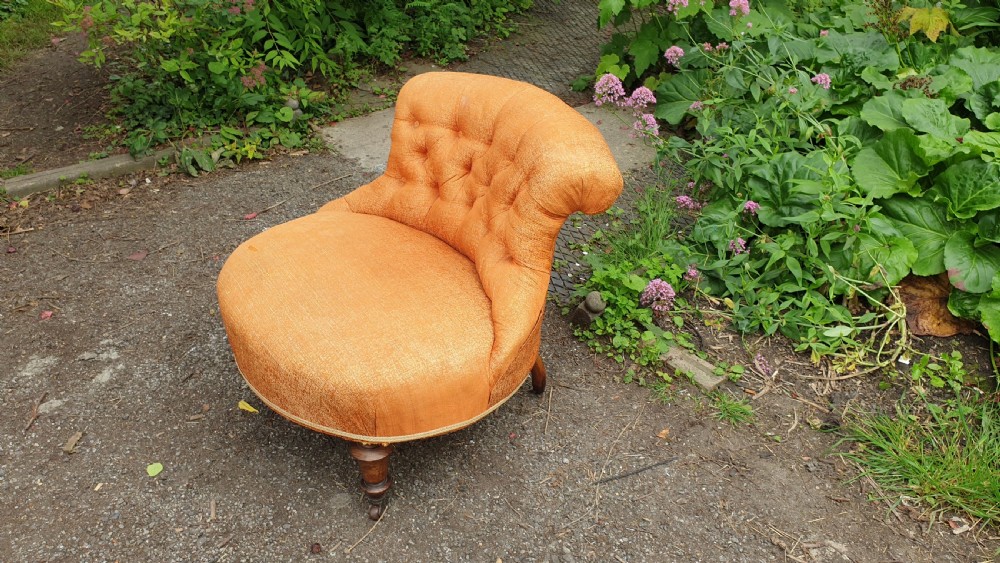 Larger than normal Victorian walnut nursing chair. View III