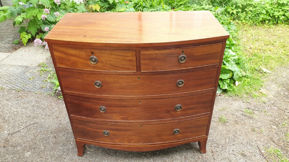 Regency mahogany bow front chest of drawers.  View V
