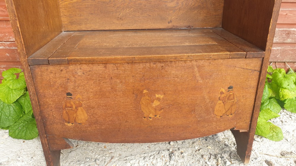 Inlaid oak hall seat in the manner of Liberty's.  View III