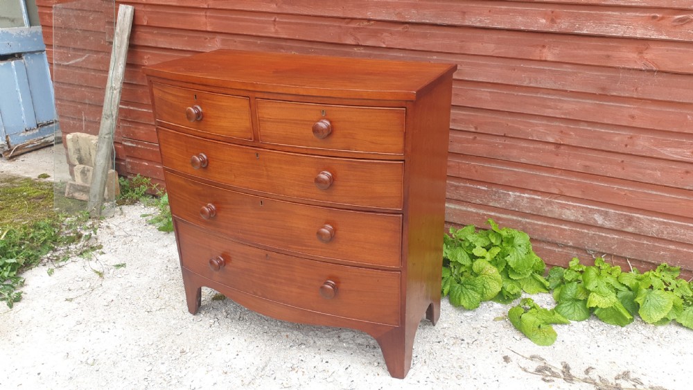 Victorian mahogany bow front chest of drawers.  View III