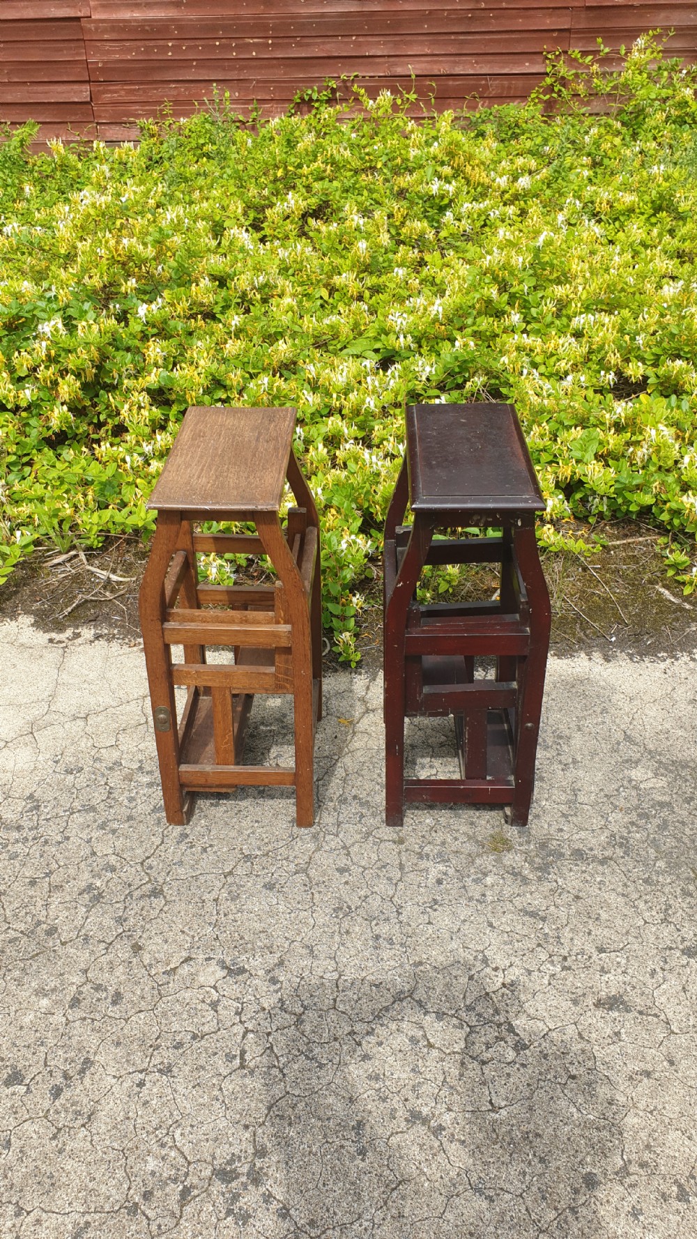 2 oak and mahogany similar library steps View II