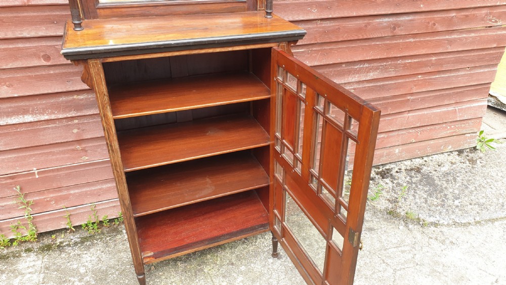 Late Victorian inlaid rosewood side cabinet fitted shelves. View III