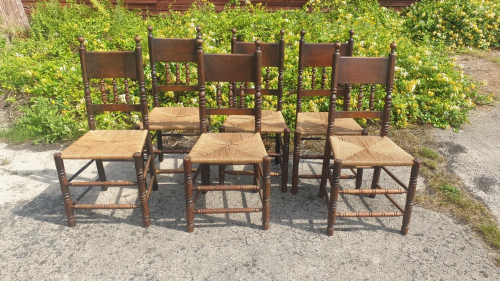 Set of 6 oak framed farmhouse dining chairs