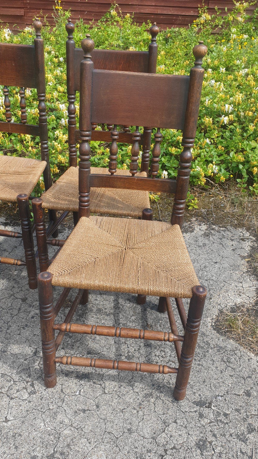 Set of 6 oak framed farmhouse dining chairs View IV