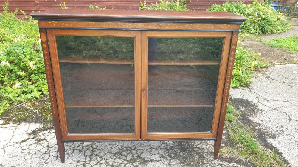 Edwardian inlaid mahogany bookcase cabinet.  View II