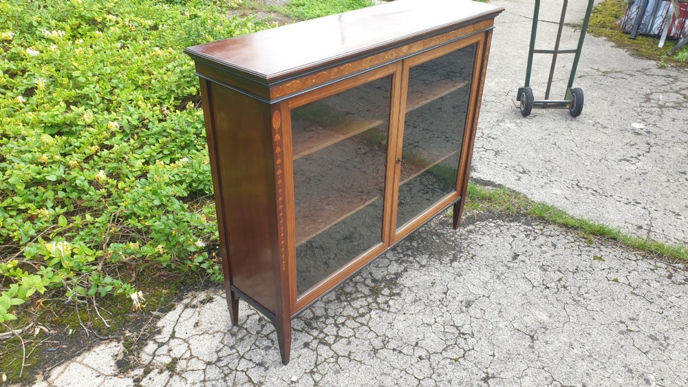 Edwardian inlaid mahogany bookcase cabinet.  View III