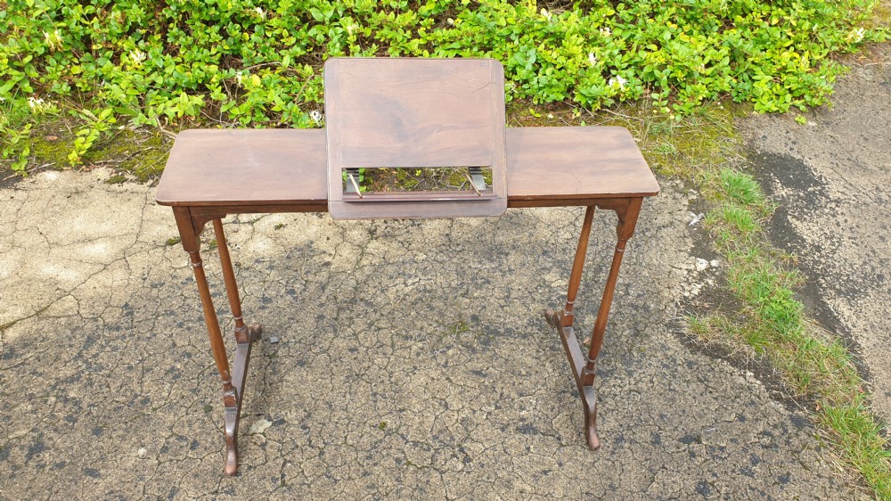 Edwardian mahogany reading table with adjustable slope.  View IV