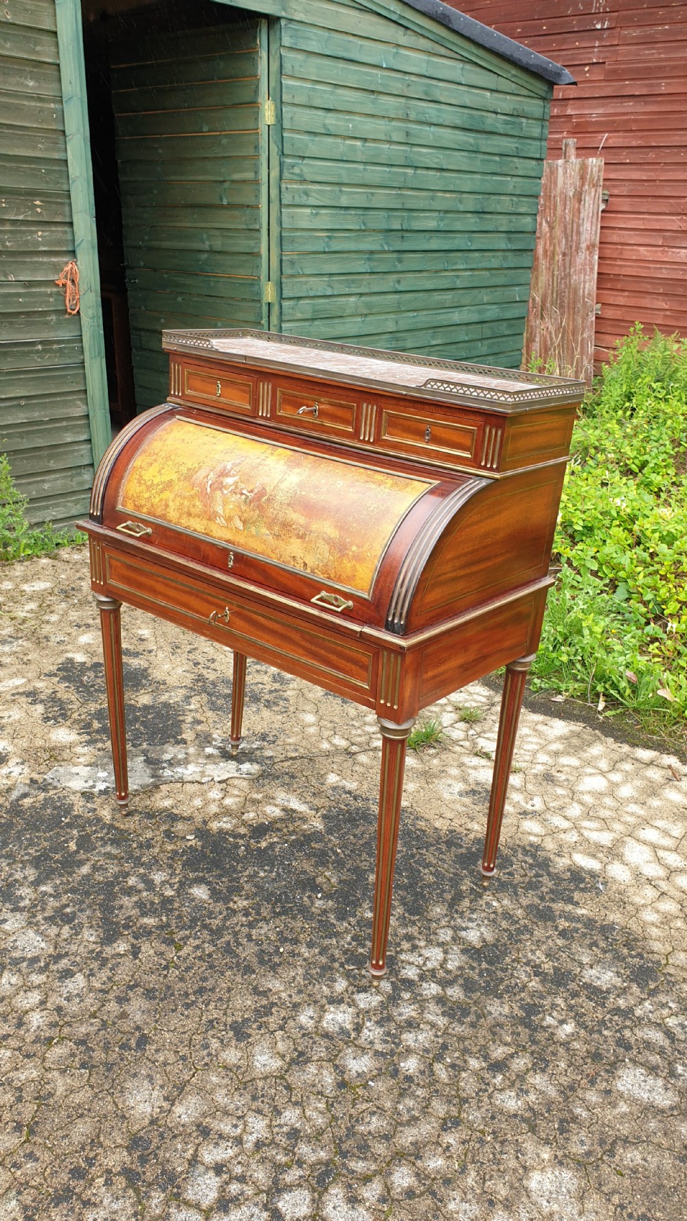 Edwardian brass mounted cylinder bureau.