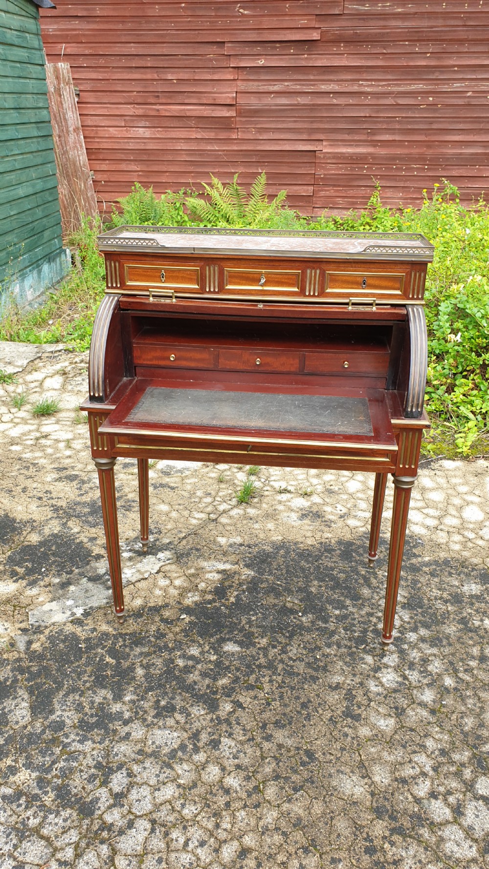 Edwardian brass mounted cylinder bureau. View II