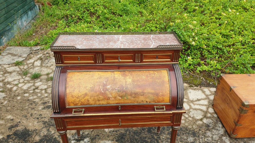 Edwardian brass mounted cylinder bureau. View IV