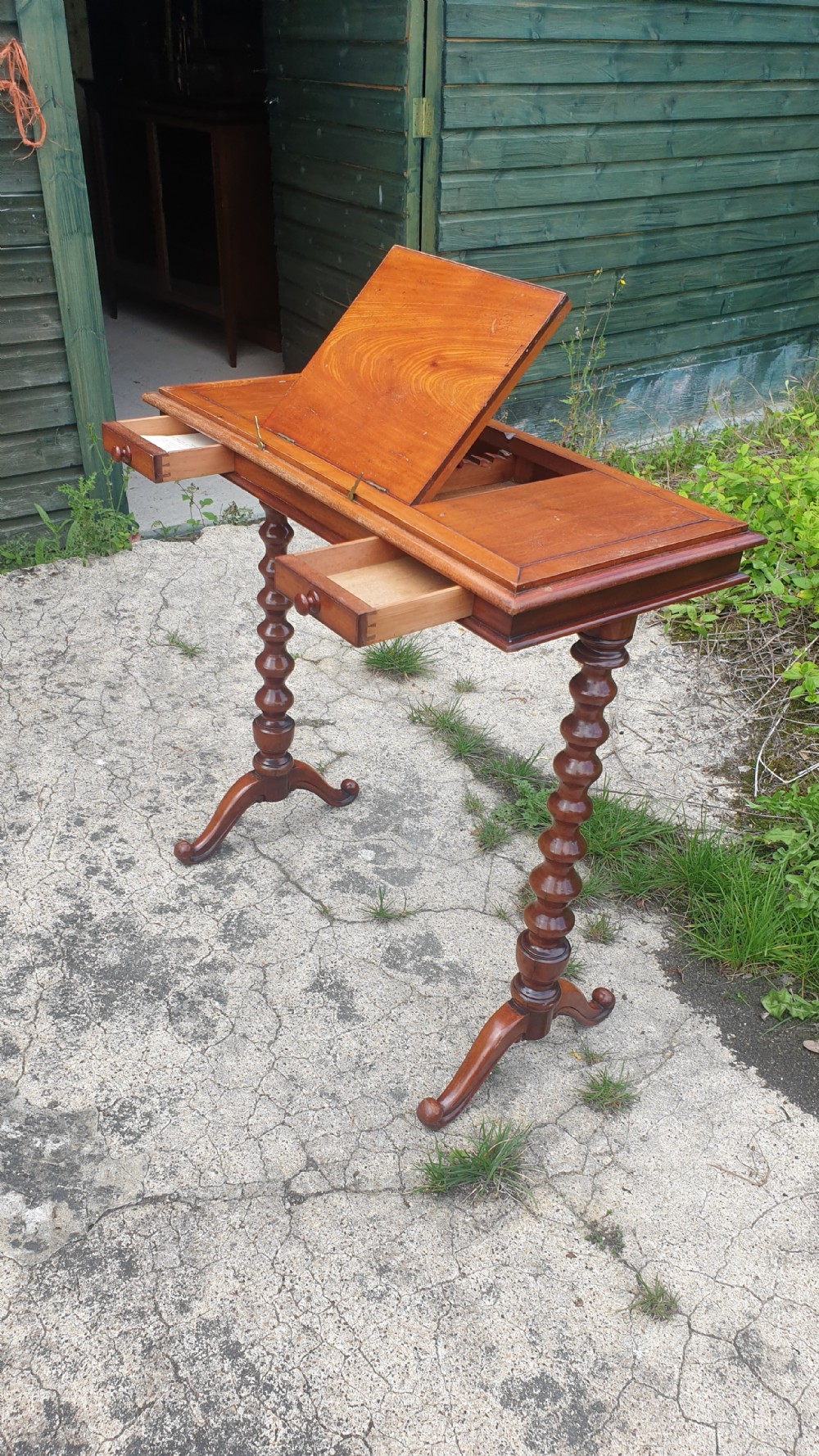Victorian mahogany reading table with original makers label.  View II