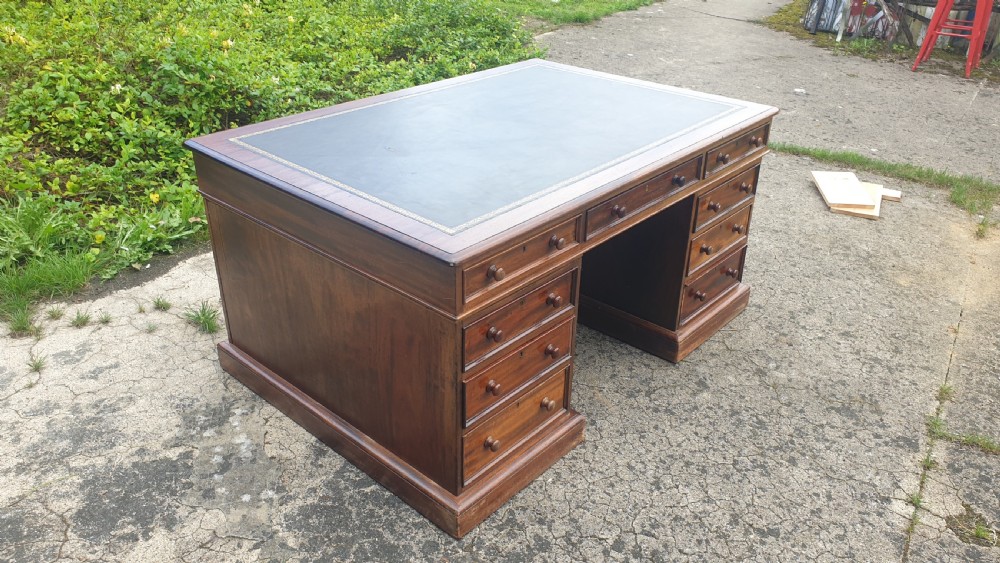 Victorian mahogany pedestal partners desk. Makers stamp. View IV