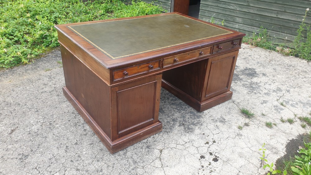 Victorian mahogany pedestal partners desk. Makers stamp. View VI