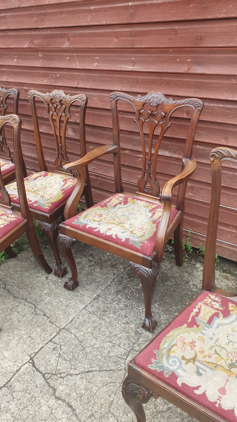Set of 8 carved mahogany Chippendale revival dining chairs  View IV