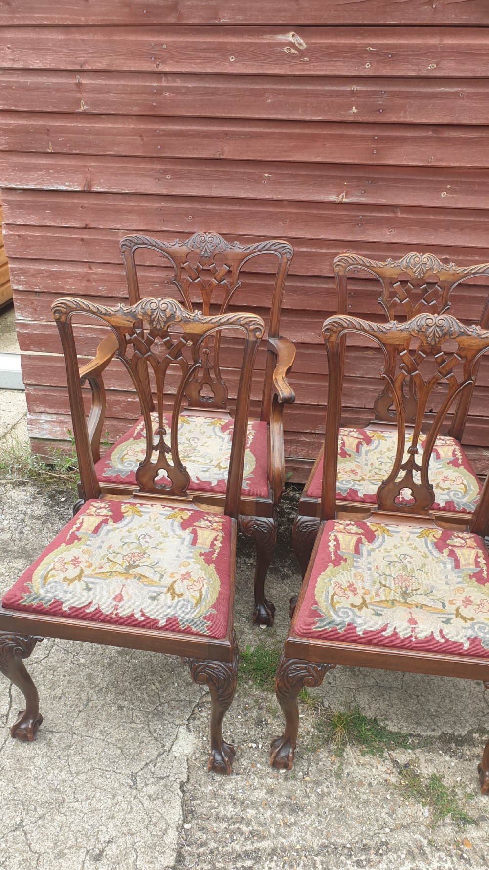 Set of 8 carved mahogany Chippendale revival dining chairs  View VI