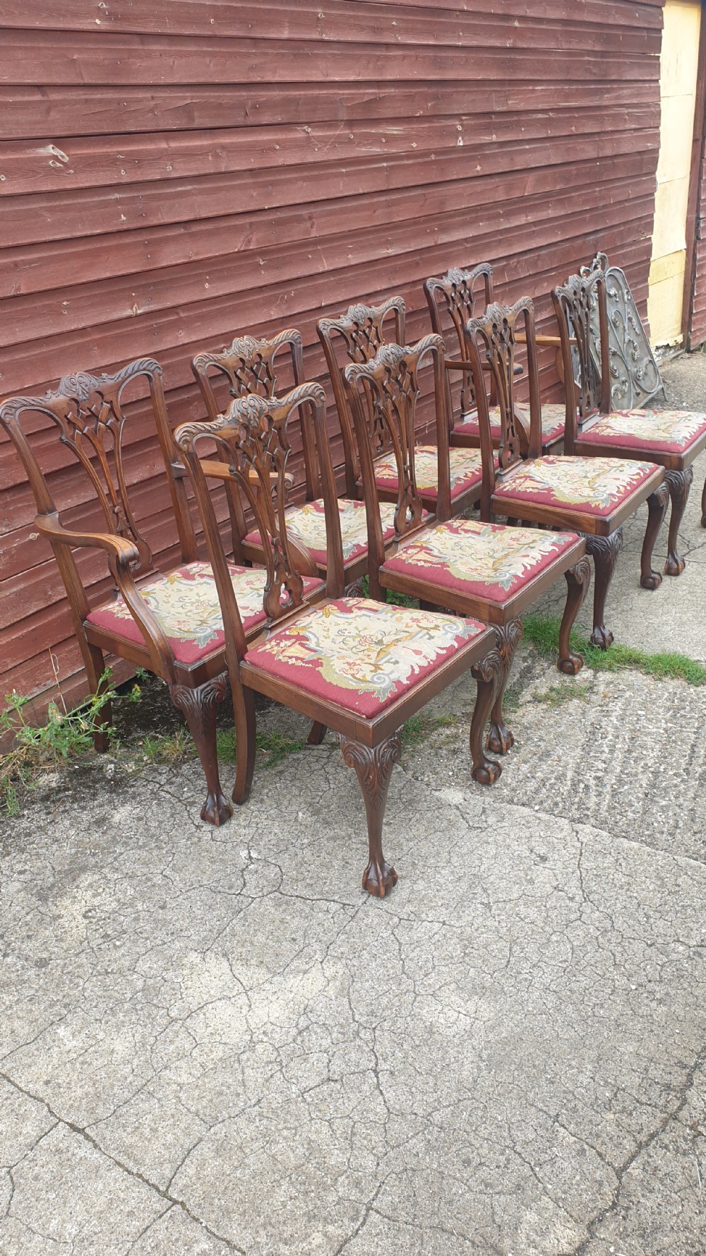 Set of 8 carved mahogany Chippendale revival dining chairs  View VII