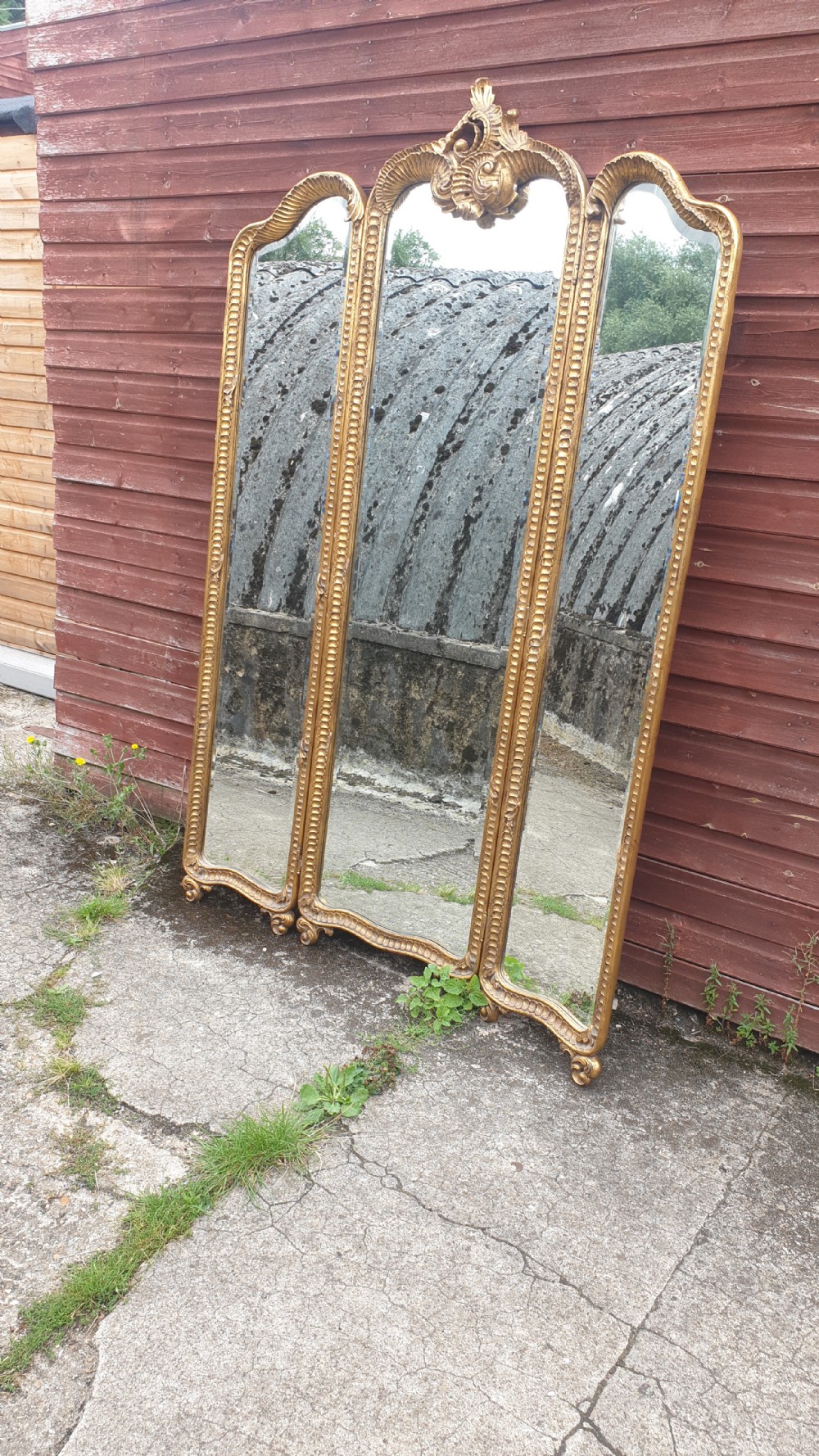 1920s 3 fold carved gilt framed dressing mirror 