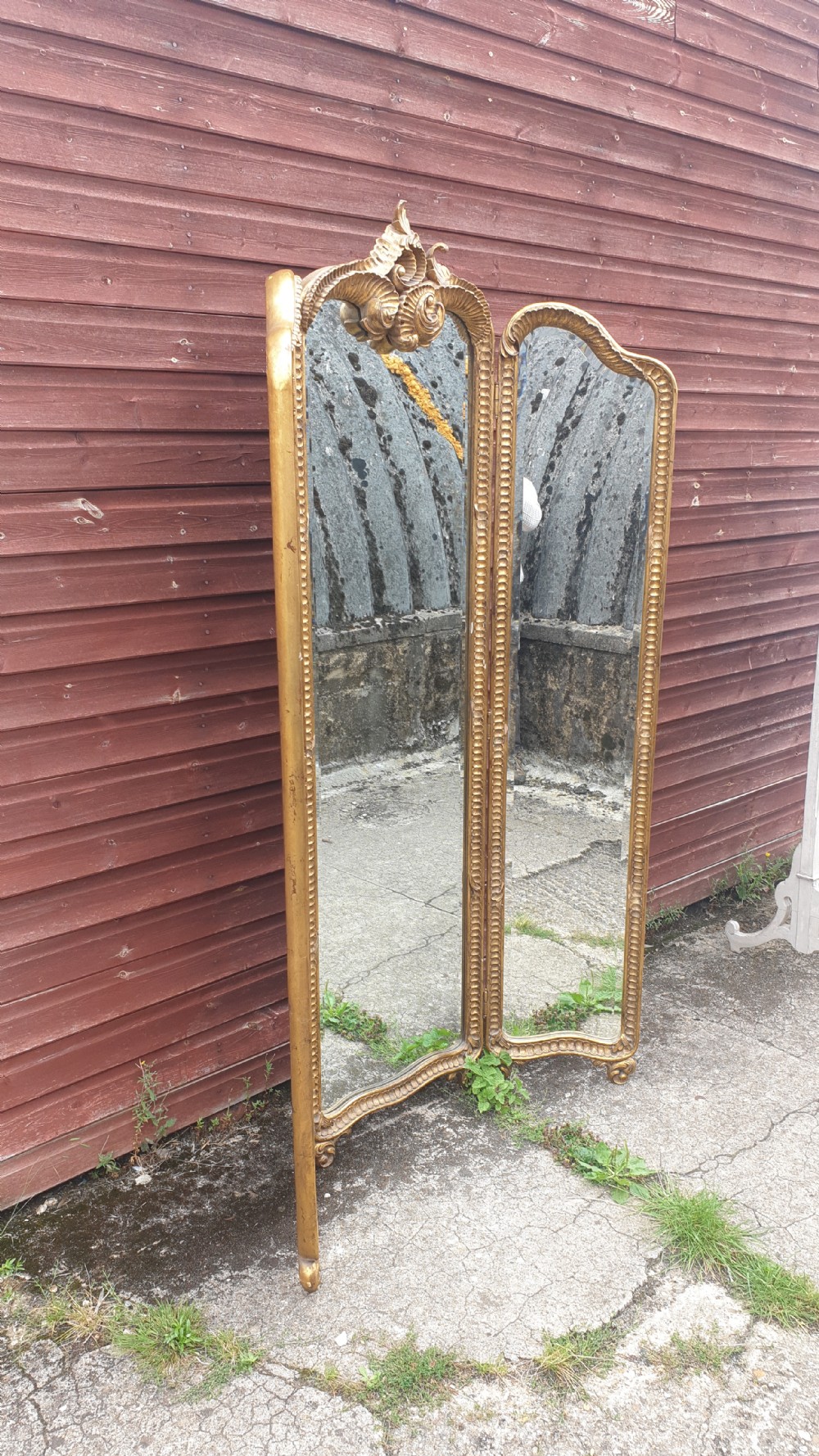 1920s 3 fold carved gilt framed dressing mirror  View II