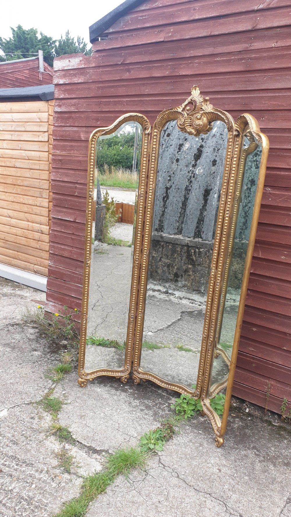 1920s 3 fold carved gilt framed dressing mirror  View III