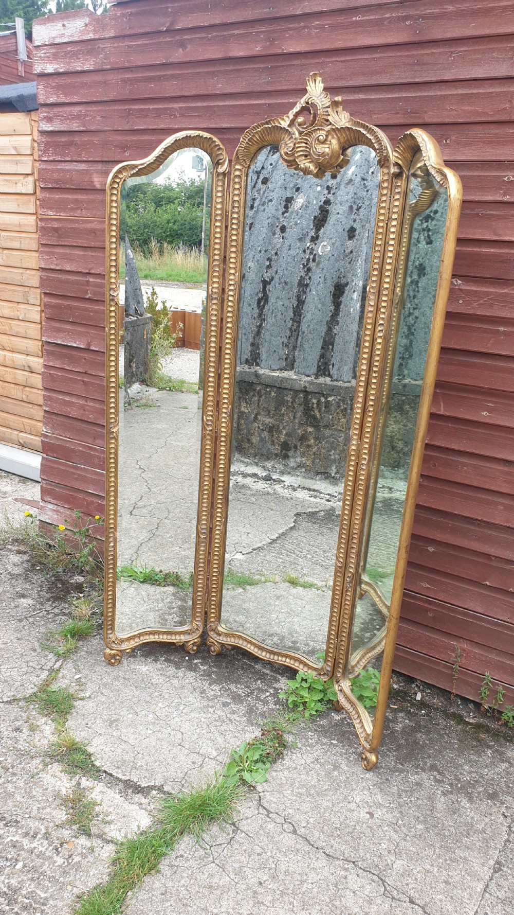 1920s 3 fold carved gilt framed dressing mirror  View VI