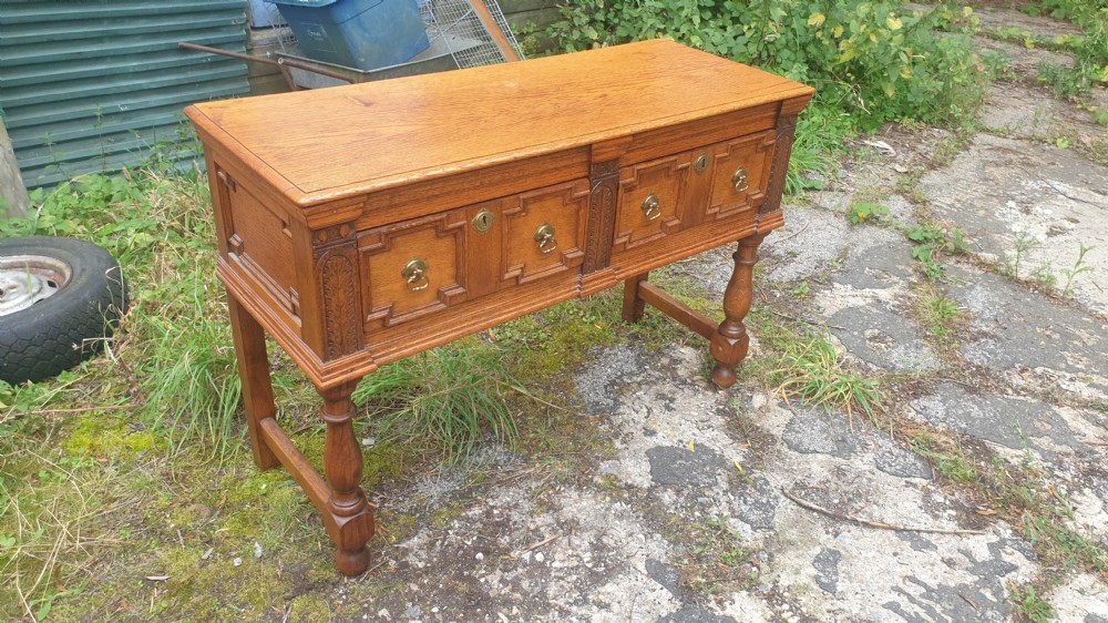 Late Victorian oak 2 drawer dresser base.