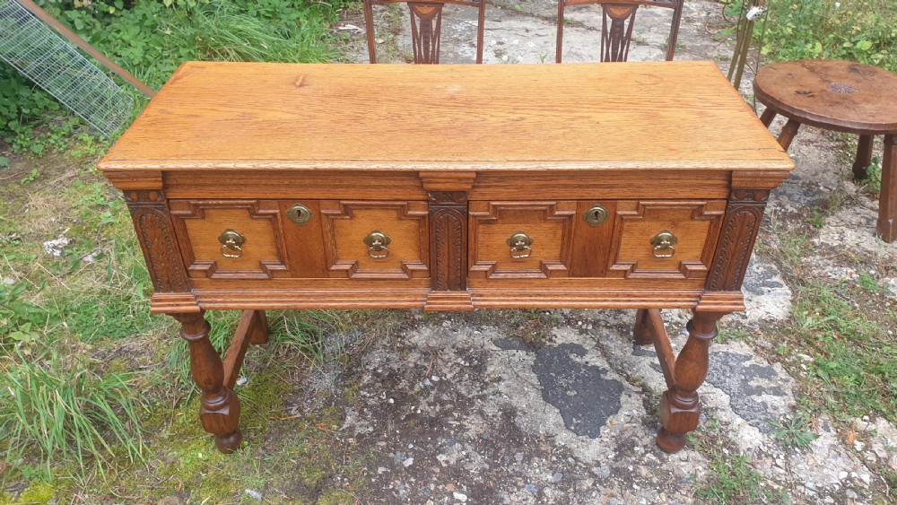 Late Victorian oak 2 drawer dresser base. View III