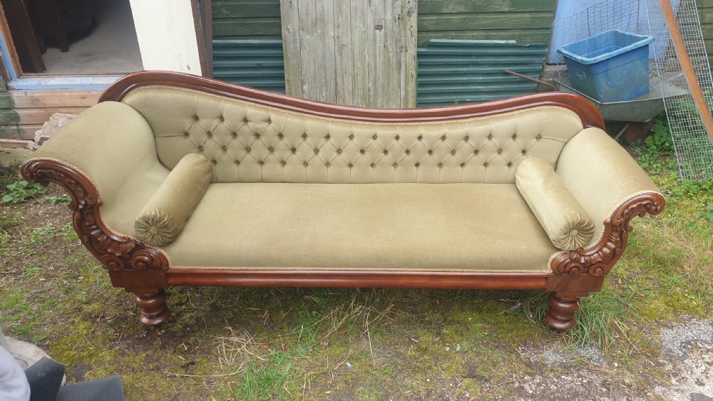 Large early Victorian mahogany framed chaise longue.