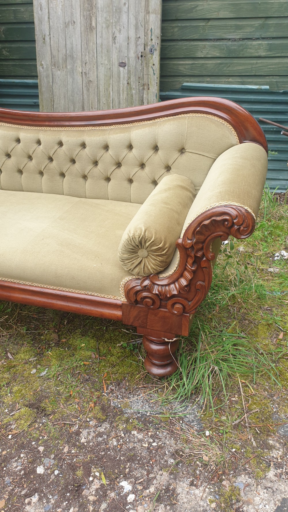 Large early Victorian mahogany framed chaise longue. View II