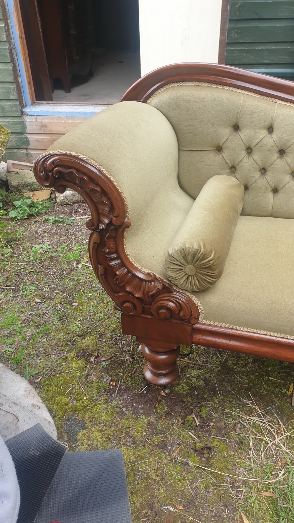 Large early Victorian mahogany framed chaise longue. View III