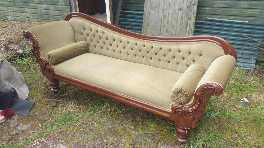 Large early Victorian mahogany framed chaise longue. View V
