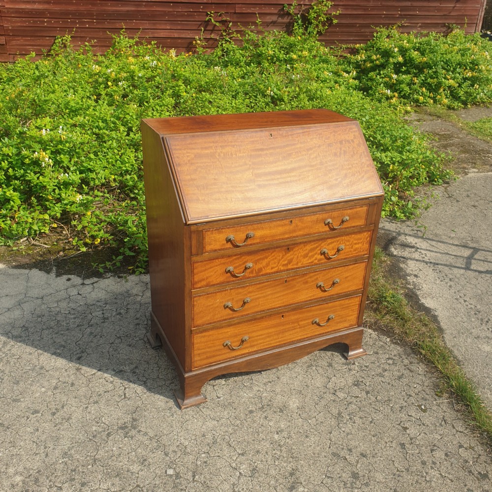 Edwardian inlaid mahogany 4 drawer writing bureau. 