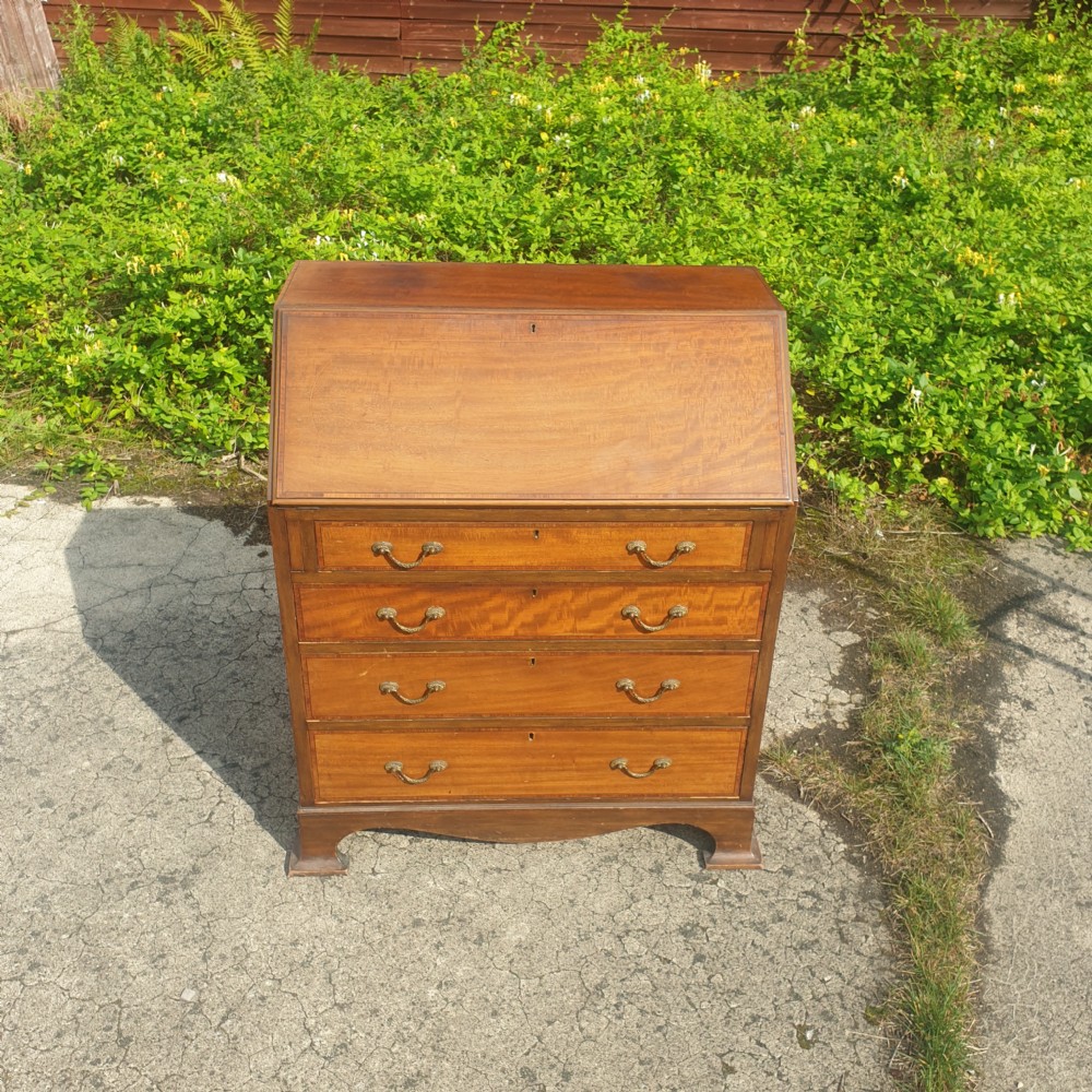 Edwardian inlaid mahogany 4 drawer writing bureau.  View II