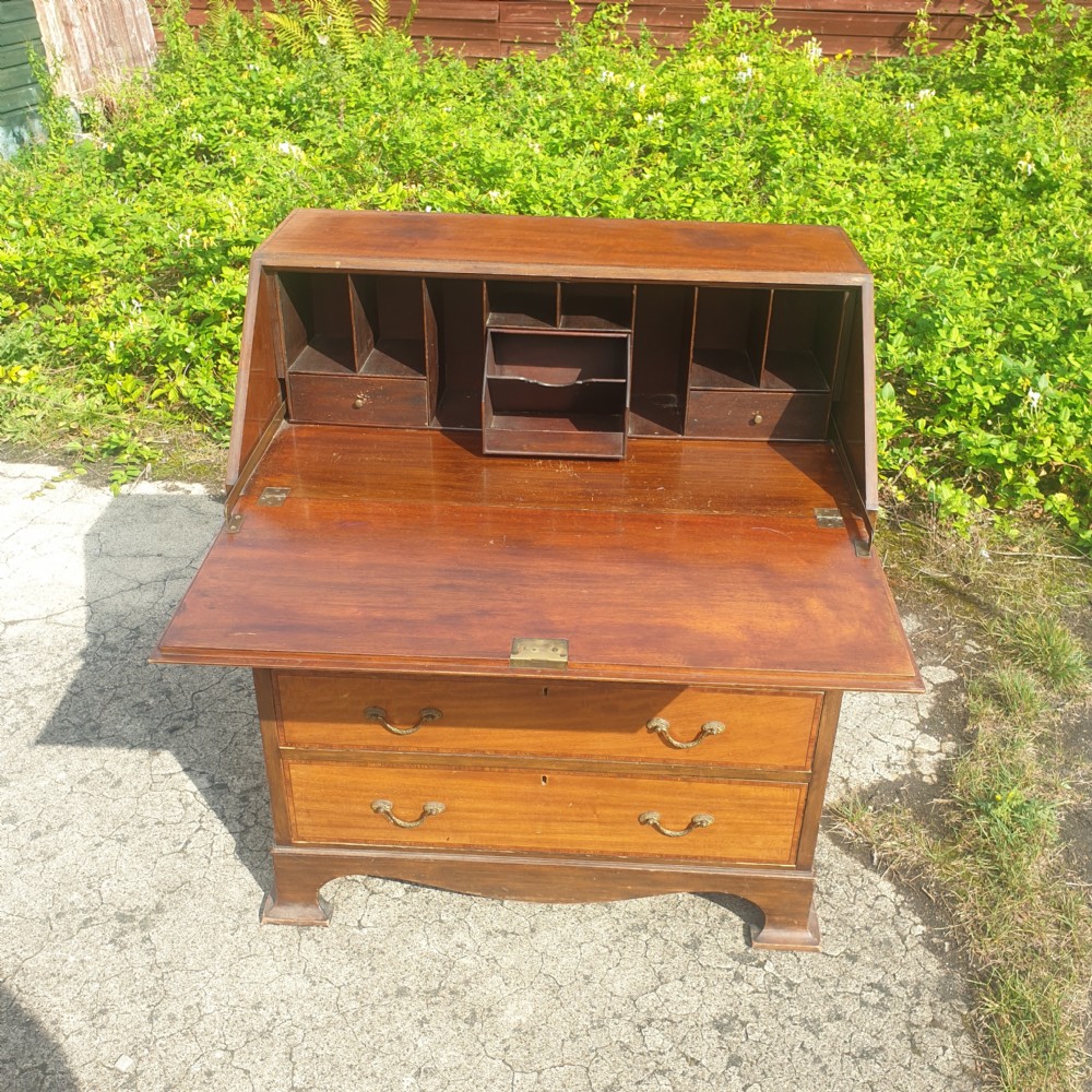 Edwardian inlaid mahogany 4 drawer writing bureau.  View III
