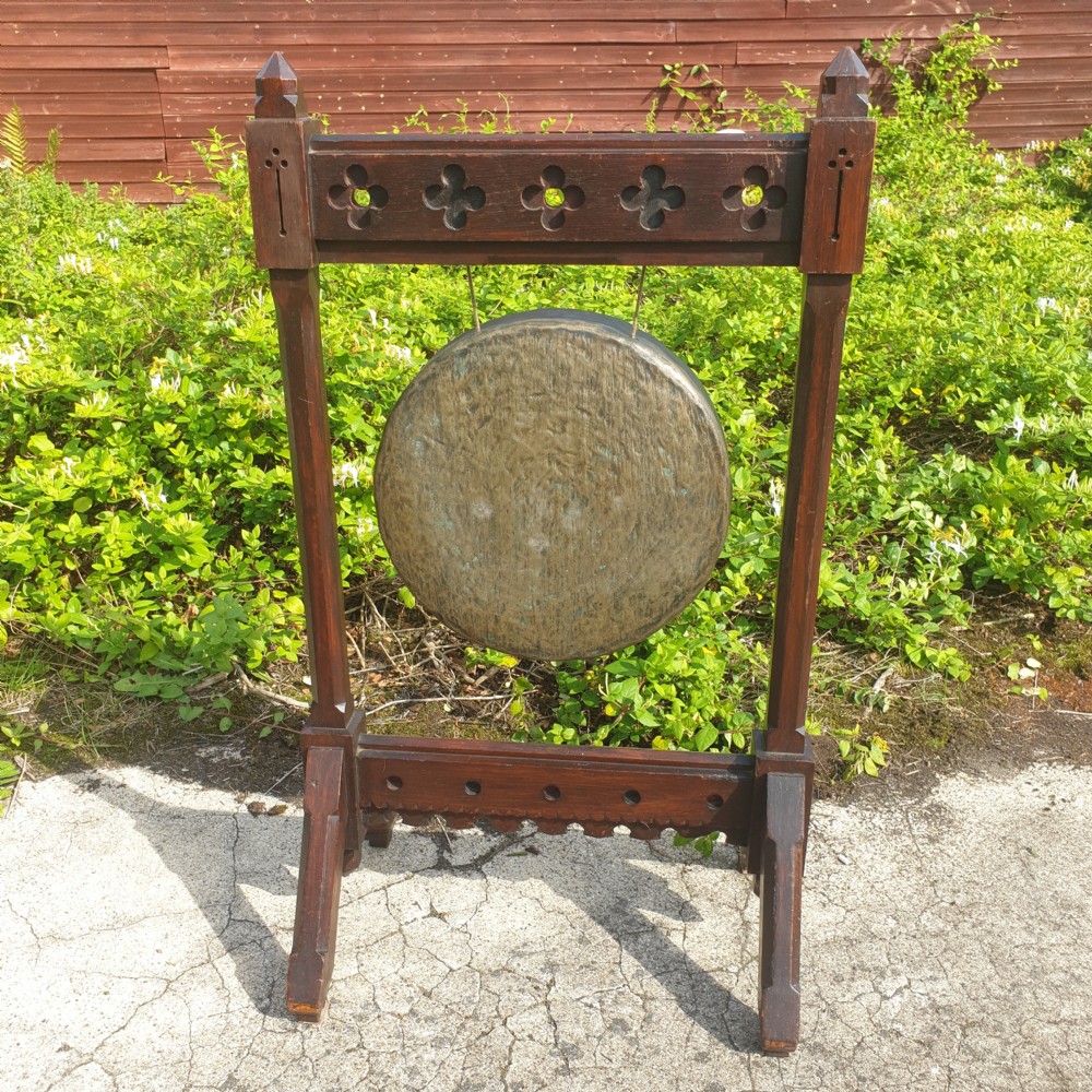 Victorian oak Gothic dinner gong.  View II