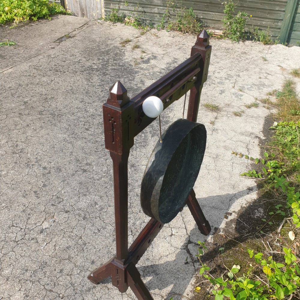 Victorian oak Gothic dinner gong.  View III
