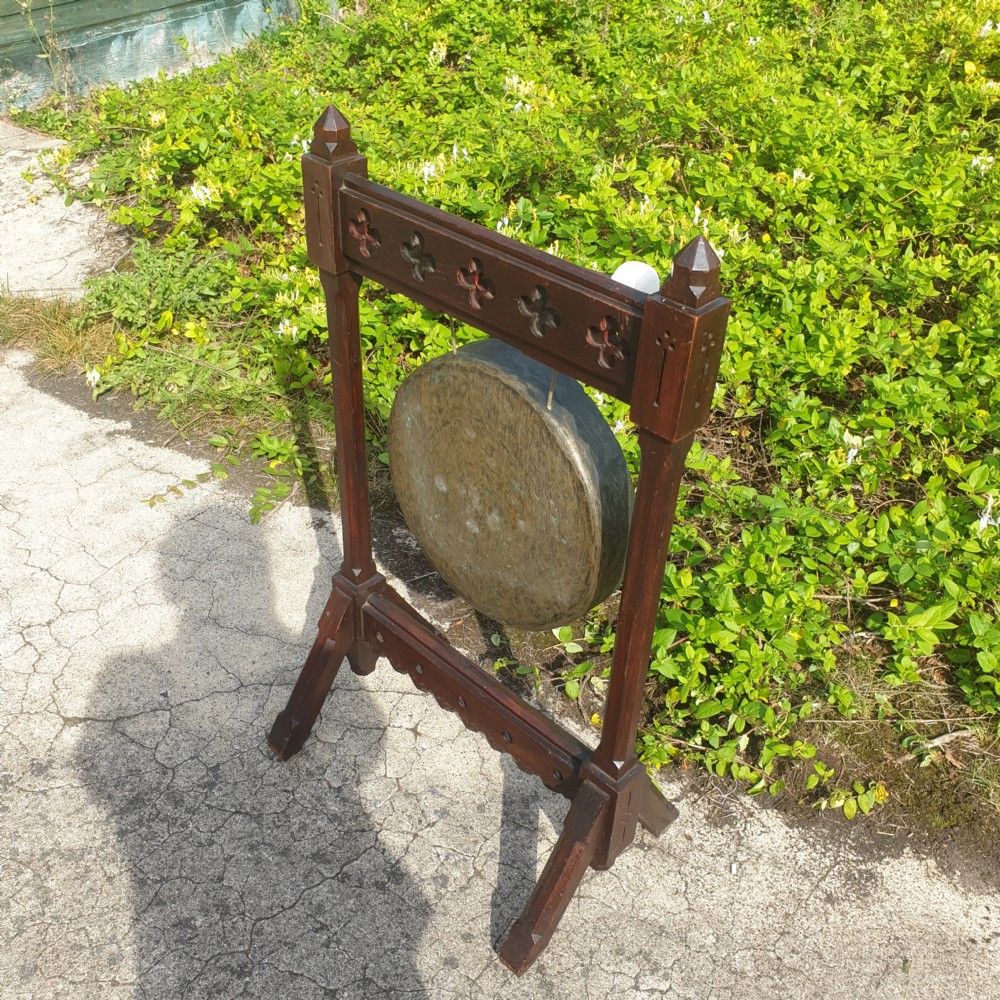Victorian oak Gothic dinner gong.  View IV
