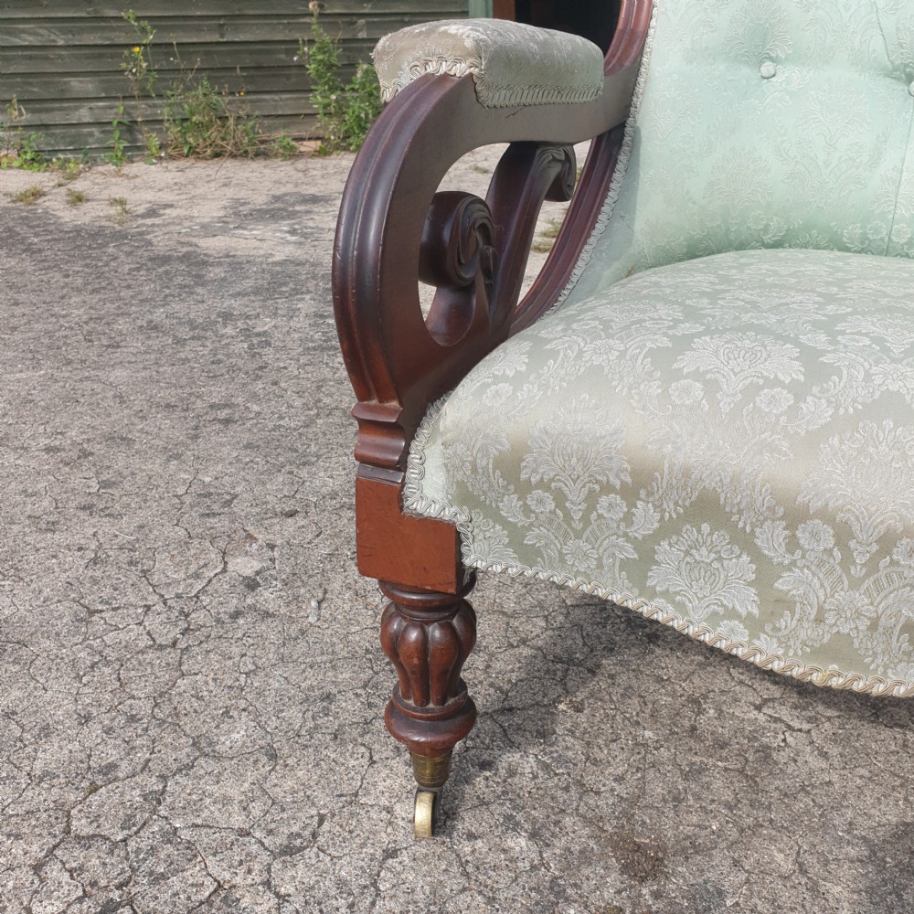Early Victorian mahogany scroll arm library armchair  View V