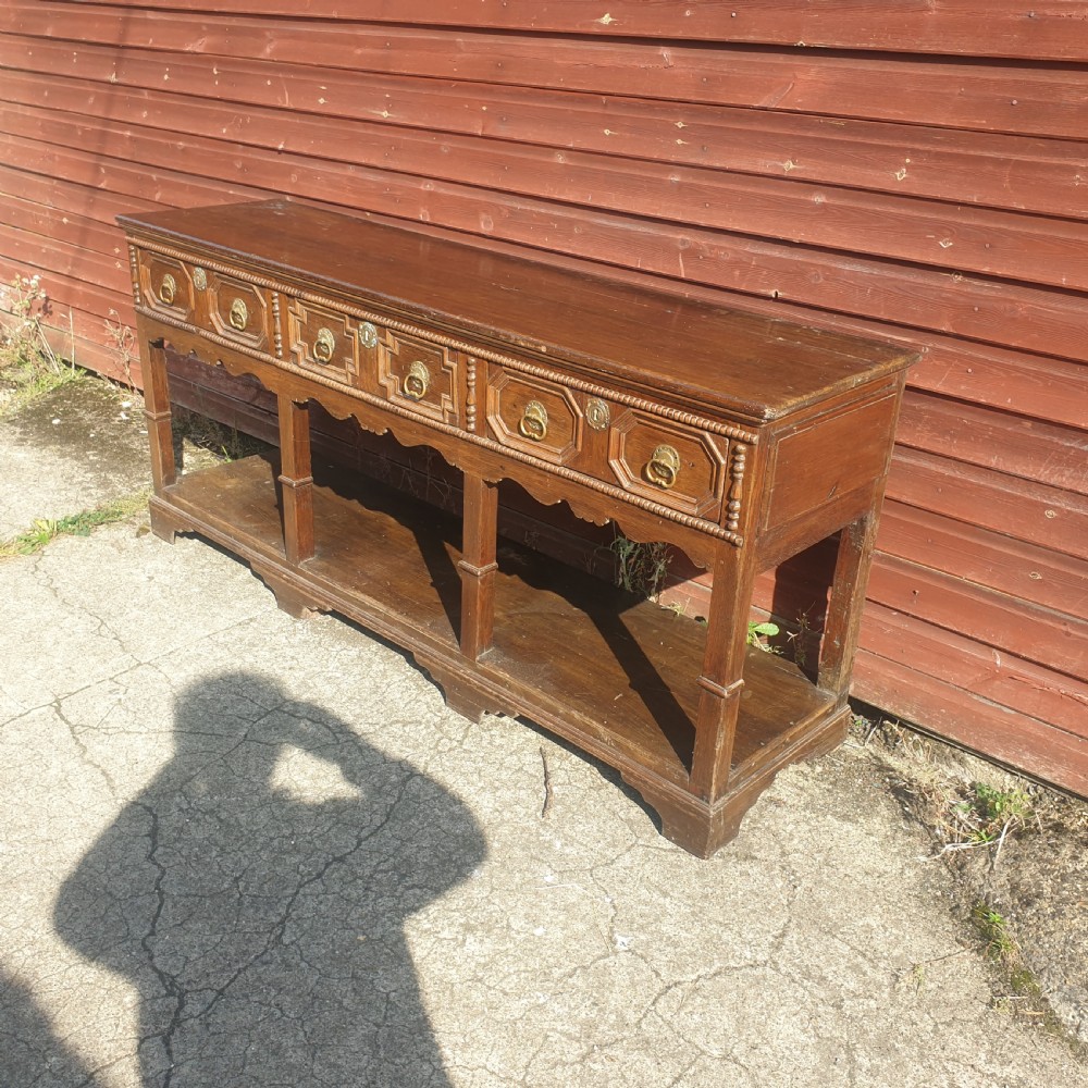Late 19th century oak 3 drawer dresser base.  View IV