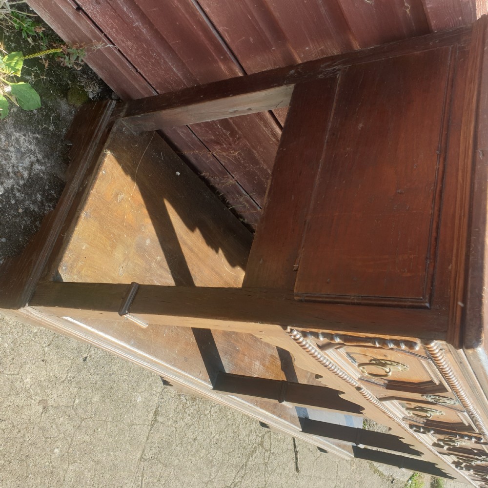 Late 19th century oak 3 drawer dresser base.  View VI