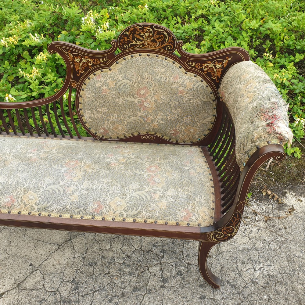 Pretty Edwardian inlaid mahogany window seat.  View II