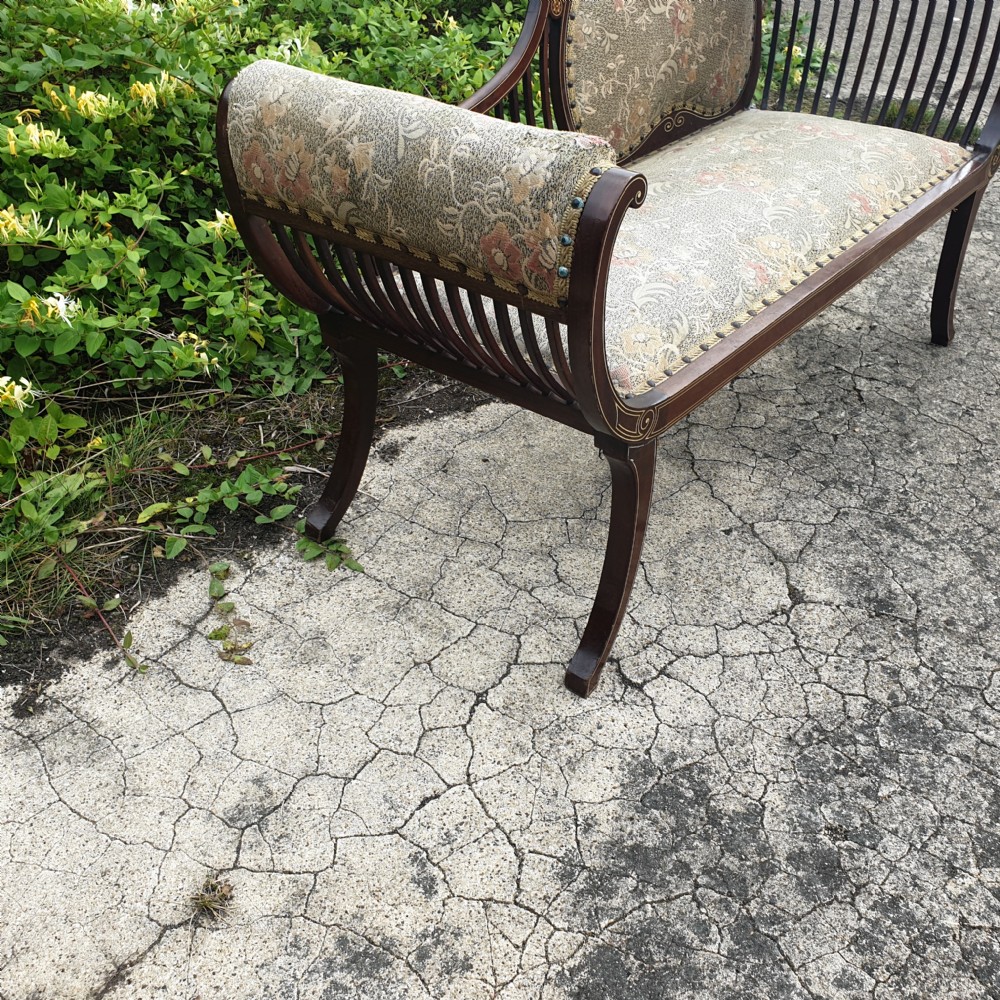 Pretty Edwardian inlaid mahogany window seat.  View III