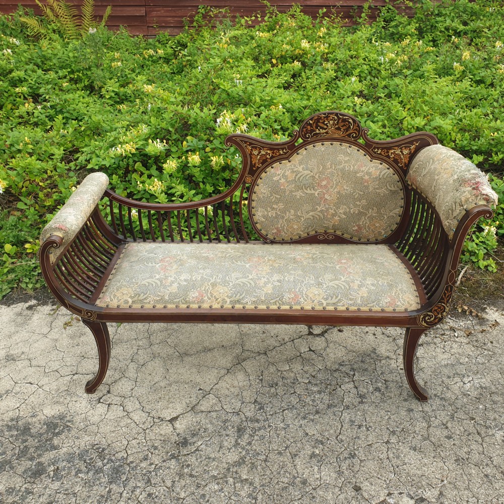 Pretty Edwardian inlaid mahogany window seat.  View V