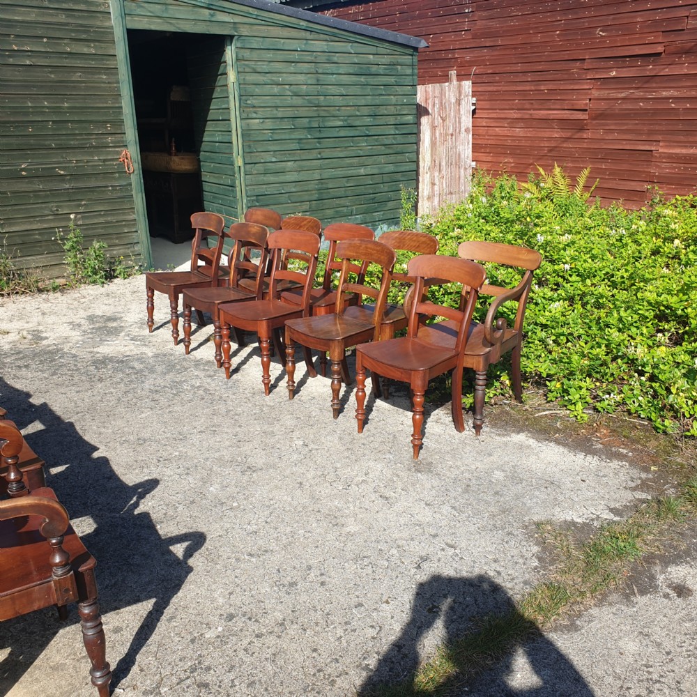 Set of 10 (close harlequin) 19th century farmhouse dining chairs.  View III