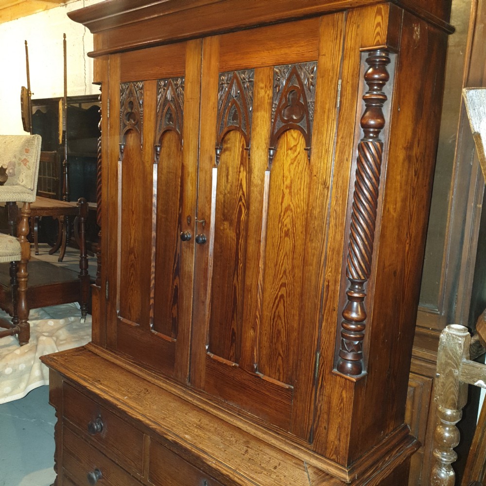 Good Victorian pitch pine housekeepers cupboard.  View III