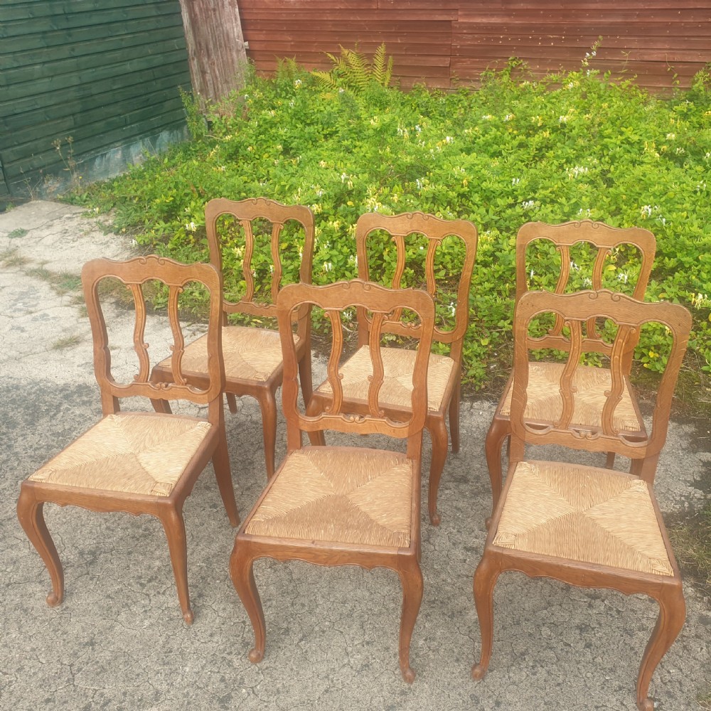 Set of 6 oak rush seat farmhouse kitchen chairs. View II